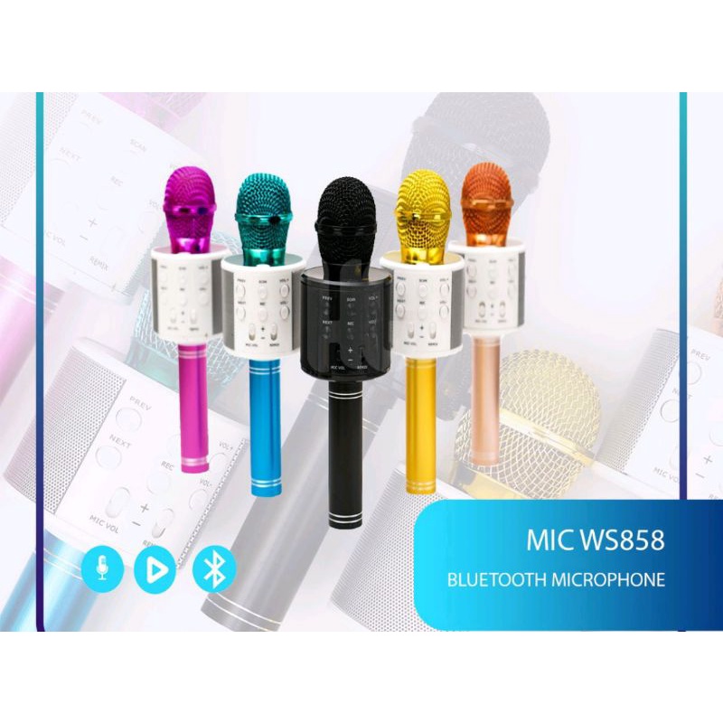 Mic Bluetooth WS-858 (Bahan Besi) Wster Smule Wireless / Microphone Karaoke