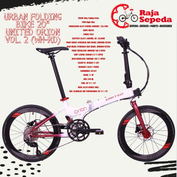 SEPEDA LIPAT URBAN FOLDING BIKE 20 INCHI UNITED ORION VOL 2 (WH-RD)