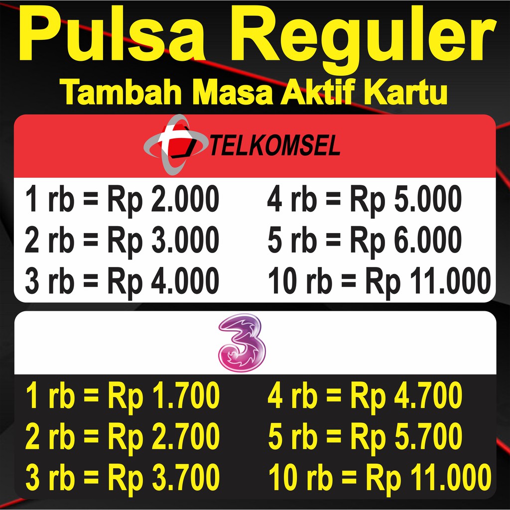 PULSA TELKOMSEL dan 3 Three1000 2000 3000 4000 5000 100000 MURAH