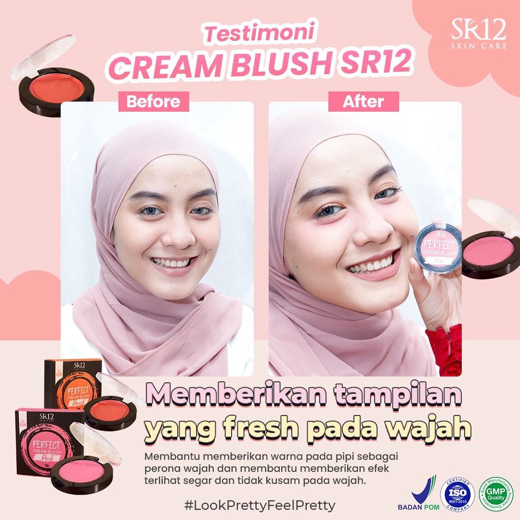 Blush On SR12 Perfect Cream Blush Pink Peach 3gr Segar Tidak Kusam di Wajah BPOM GMP