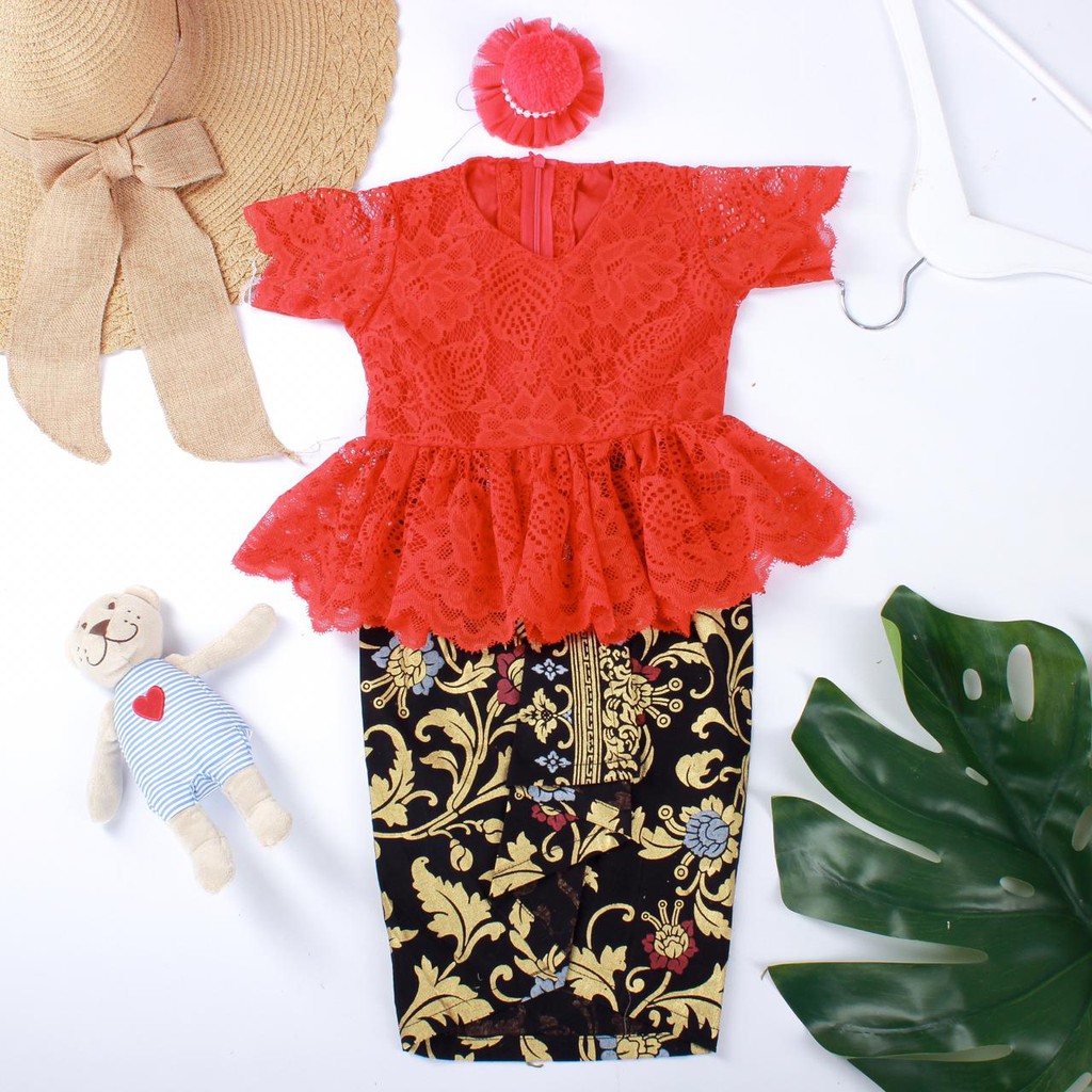 PEPPLUM ANAK TANIA WARNA MERAH/ TANIA ANAK / KEBAYA ANAK / BAJU TRADISONAL ANAK / KEBAYA MODERN
