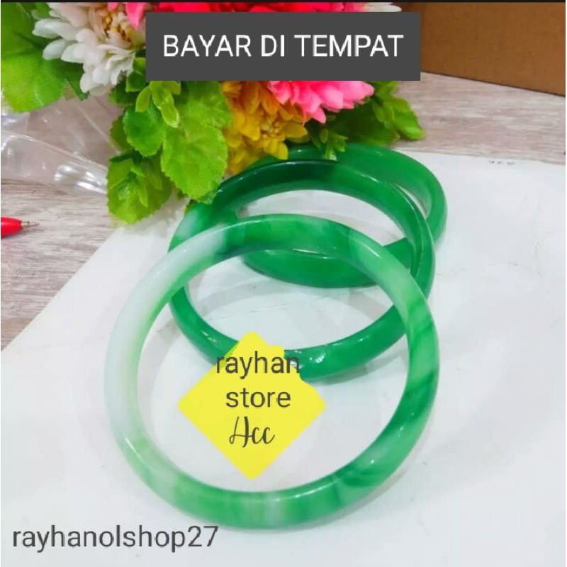 R-O 27_1pcs Gelang Tangan Pria Wanita Dewasa Giok Hijau putih