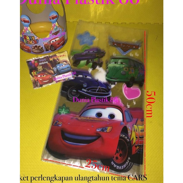 

➧ 10SET paket ultah PLASTIK SNACK souvenir + UNDANGAN TOPI MAHKOTA CARS ➴