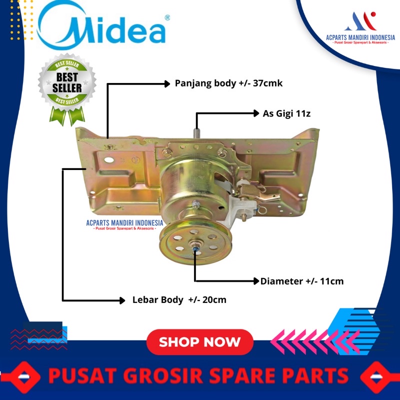 gearbox mesin cuci midea 1 tabung gigi 11 top loading