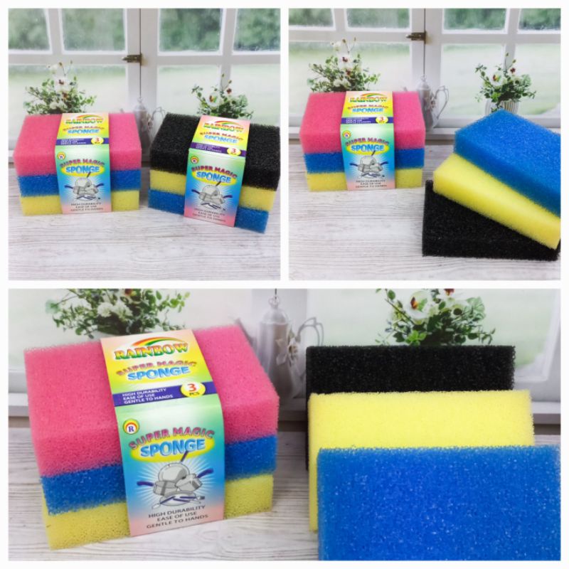 Spon Cuci Isi 3Pcs Spon Cuci Piring Tebal Warna