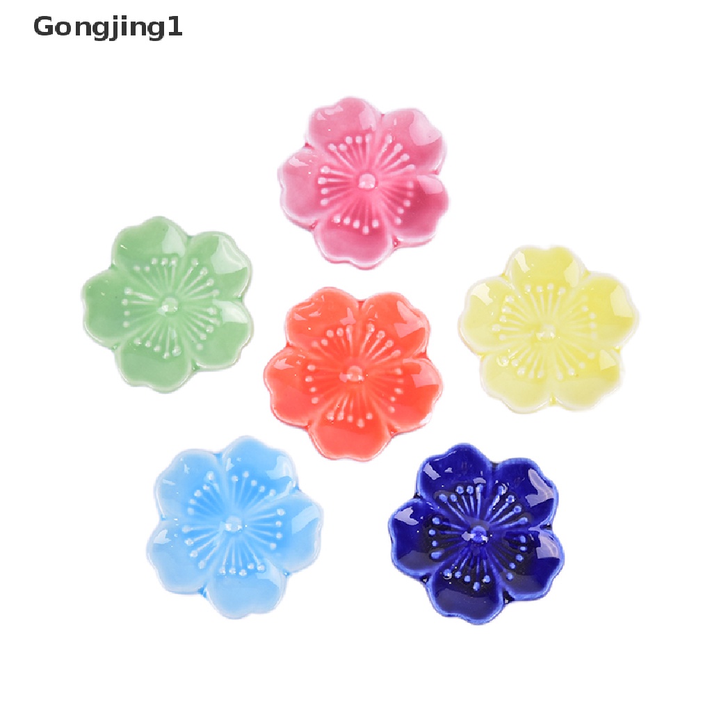 Gongjing1 Stand Holder Sumpit Bentuk Bunga Sakura Bahan Keramik Warna-Warni