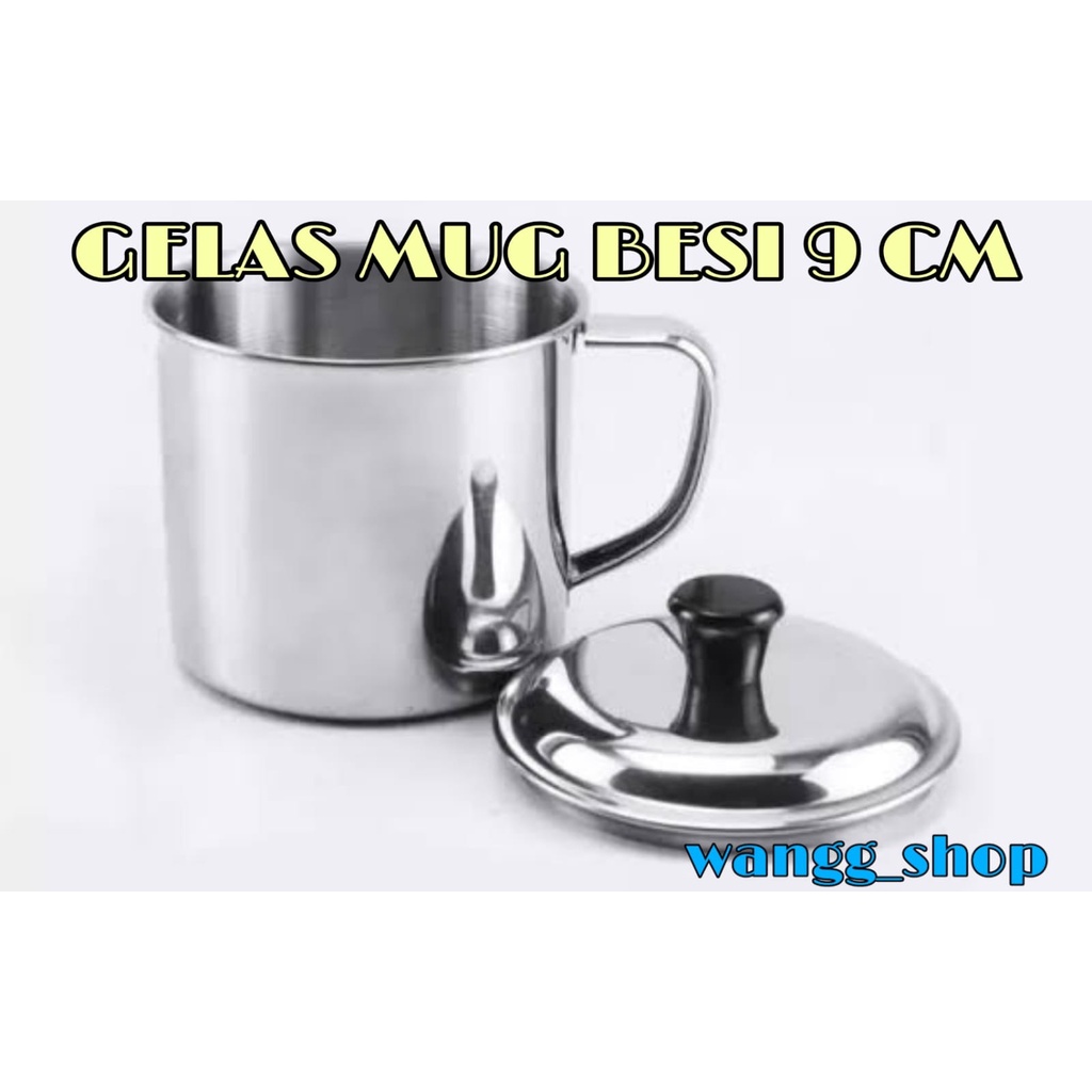 MUG CANGKIR GELAS &amp; TUTUP STAINLESS 9 CM / CANGKIR GELAS MUG STAINLESS TUTUP LENGKAP KEKINIAN