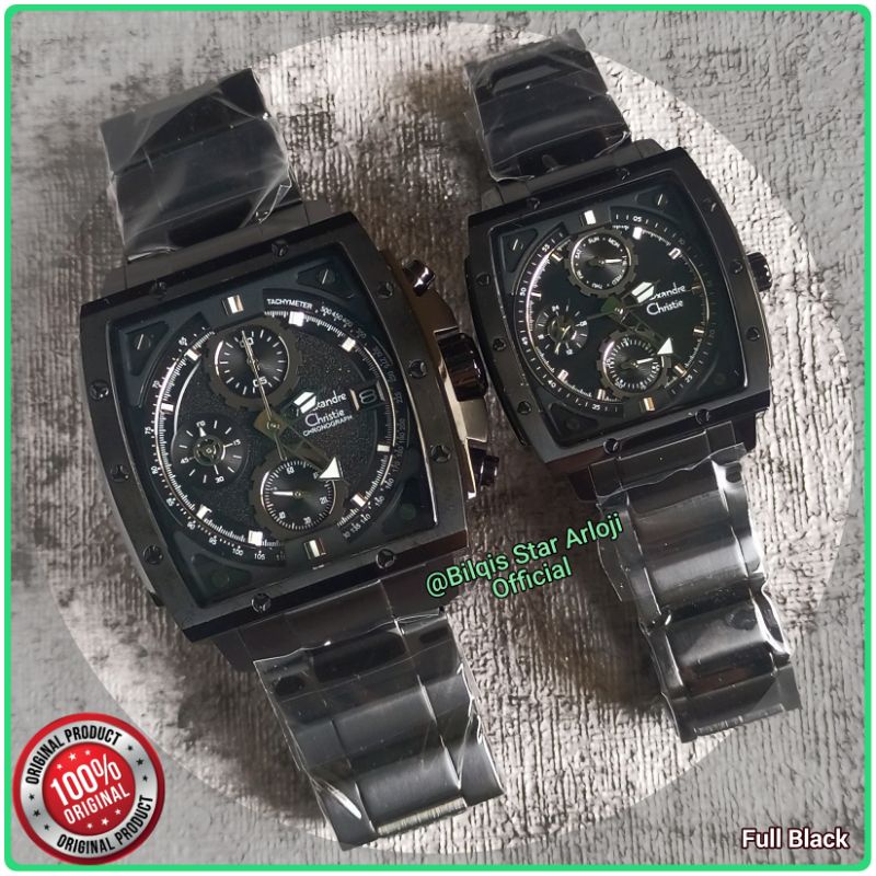 Alexandre Christie Couple Kotak Ac 6376 Tali Rantai Full Black Original
