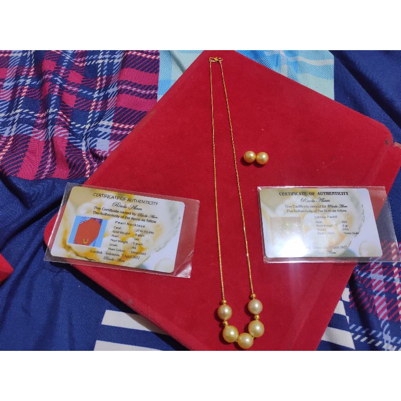 Kalung rantai itali emas dengan mutiara air laut grade AA