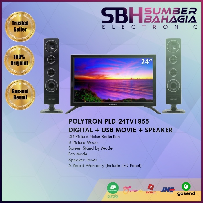 POLYTRON PLD-24TV1855 + SPK 0924 LED 24 DIGITAL + USB MOVIE + SPEAKER GARANSI 5 TAHUN (NEW) (KHUSUS 