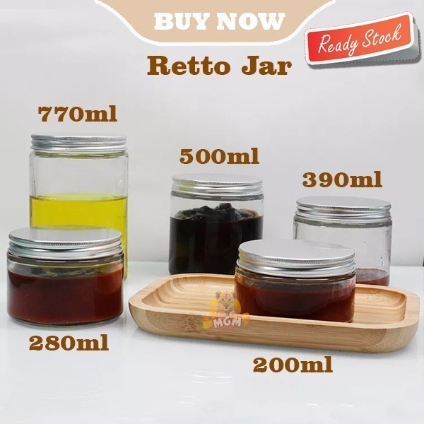 RETTO Honey JAR Toples Lurus bulat Kaca 770ml selai pasta serbaguna