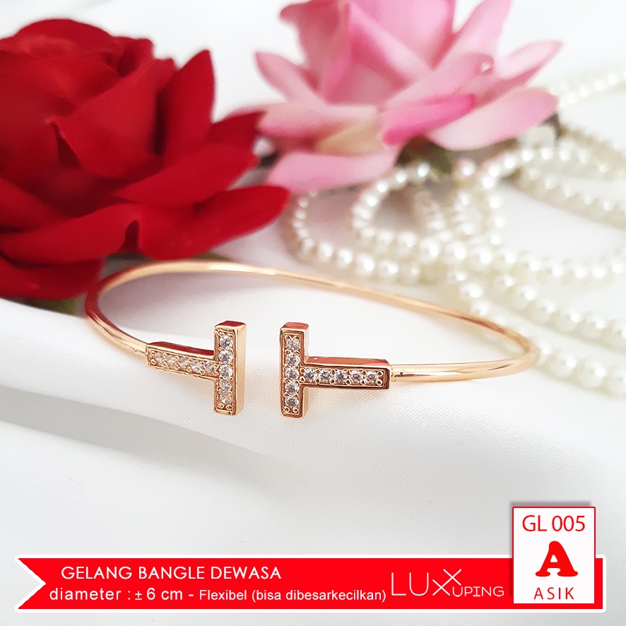 GL 005 GESER Gelang Bangle Dewasa Laris Perhiasan Set Xuping Lapis Emas Imitasi Gelang Bangkok Xuping Gelang Fleksiebl Bisa Dibesarkecilkan Gelang Big Size Gelang Jumbo Bisa dipakai Tangan Gemuk Besar Luxx Xuping-A. Double T