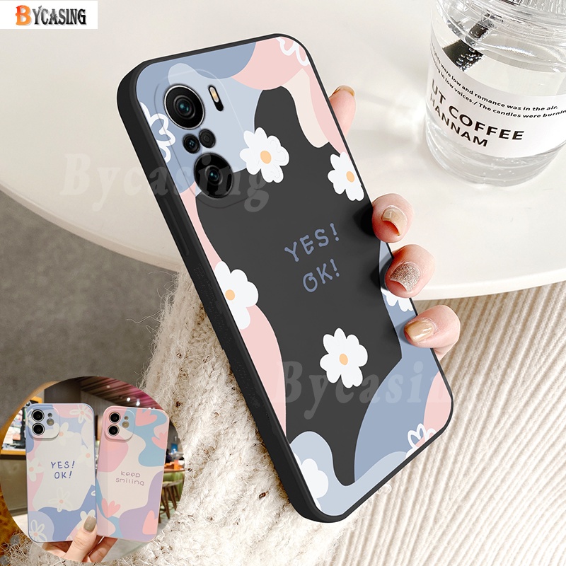 Soft Silicone Daisy Flower Case for Redmi Note 11 Pro Redmi 10 Note 10 Pro Note10S Note9S Xiaomi Poco X3 Pro X3NFC M3 Note8 Keep Smiling YES OK Chrysanthemum Pattern TPU Phone Cover BY