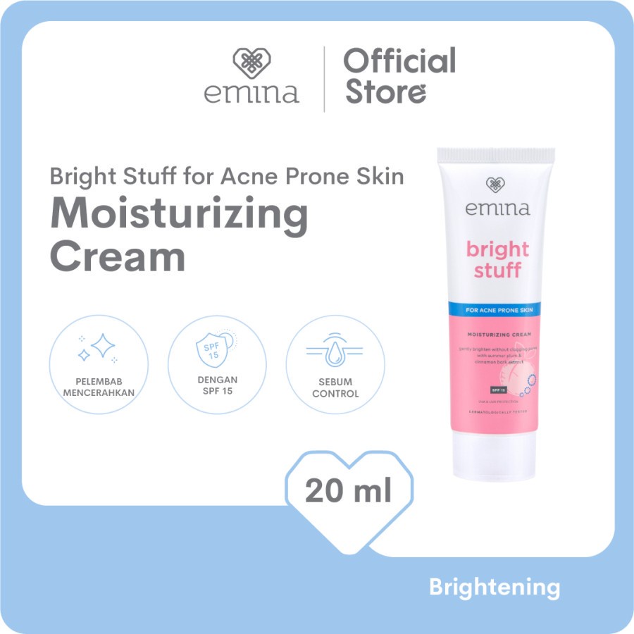 Emina Bright Stuff For Acne Prone Skin Moisturizing Cream 20ml | Pelembab Wajah Berjerawat