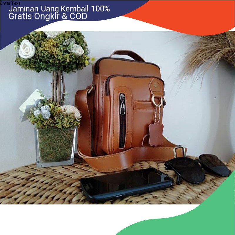 Tas selempang pria kulit asli slingbag cowok kulit asli Garut Sukaregang