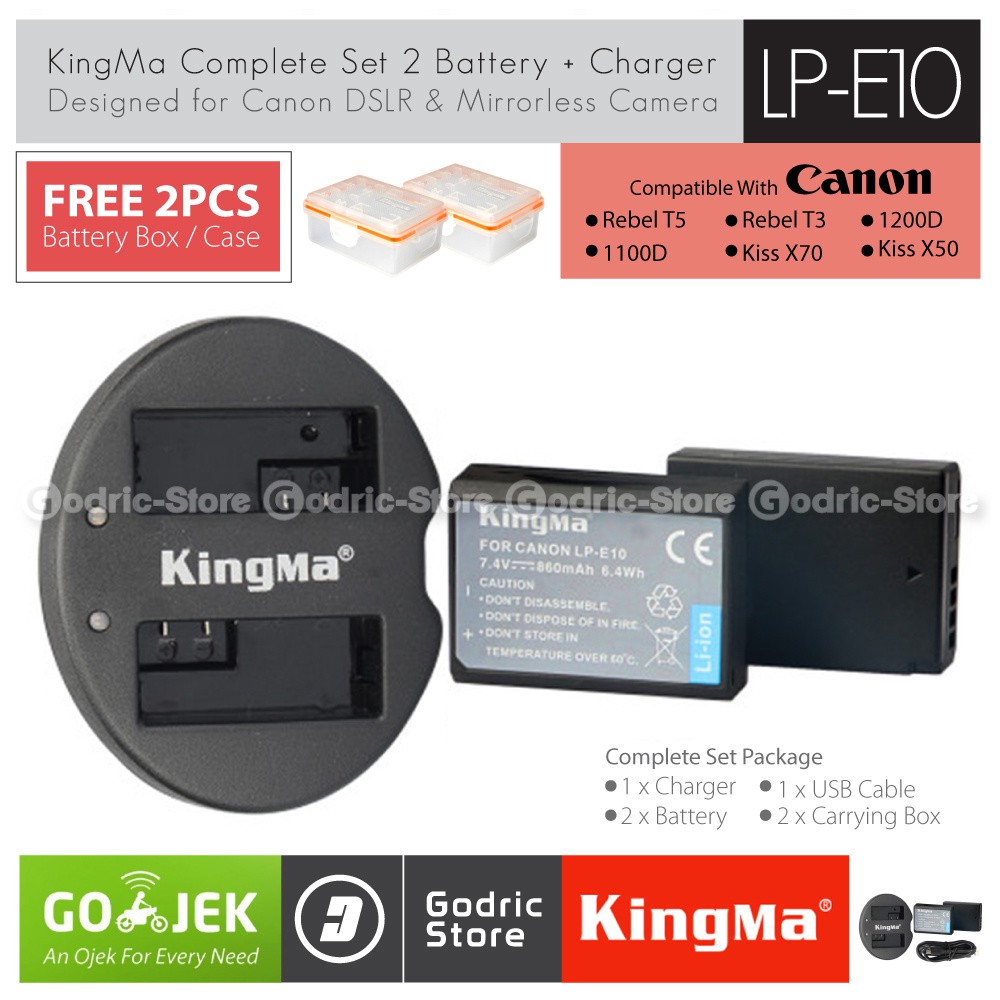 KingMa Paket Complete Battery Charger Set LP-E10 Canon