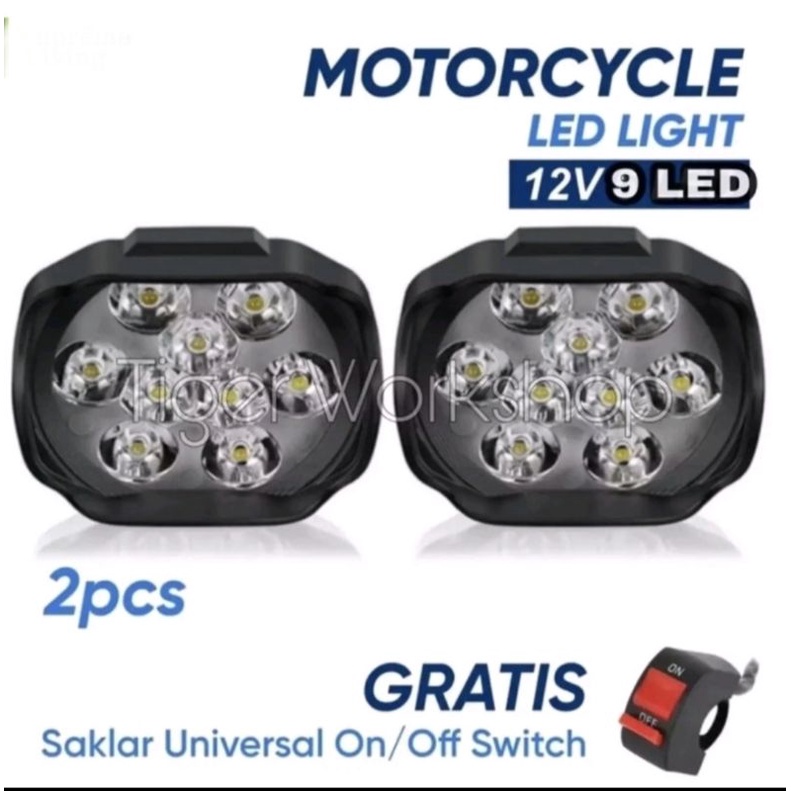 paket 2pcs lampu tembak sorot 9 mata led + saklar on off motor - mobil