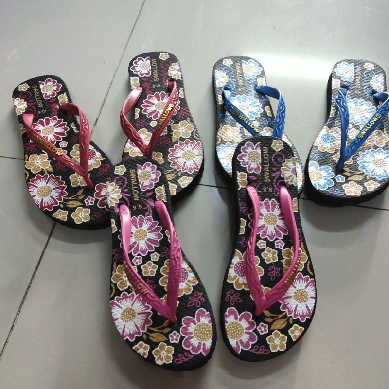 sendal jepit swallow motif floral bunga / sendal sandal jepit karet perempuan motif bunga swallow