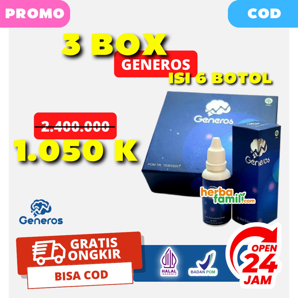 3 BOX GENEROS 100% ORIGINAL 3 BOX | Vitamin Nutrisi Otak Anak Speech Delay Ori Telat Bicara Ampuh Menutrisi Otak Anak Secara Alami Tanpa Efek Samping Mencerdaskan Anak GENEROS