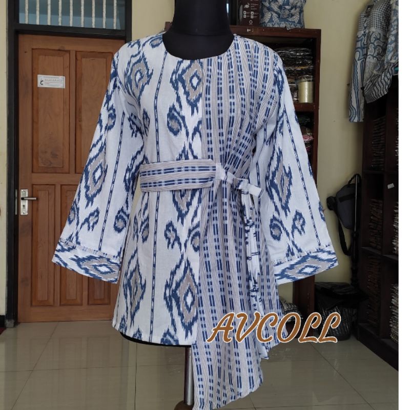 BAJU BATIK WANITA MODERN MONALISA GENES M,L,XL asli PEKALONGAN-Songketan Biru