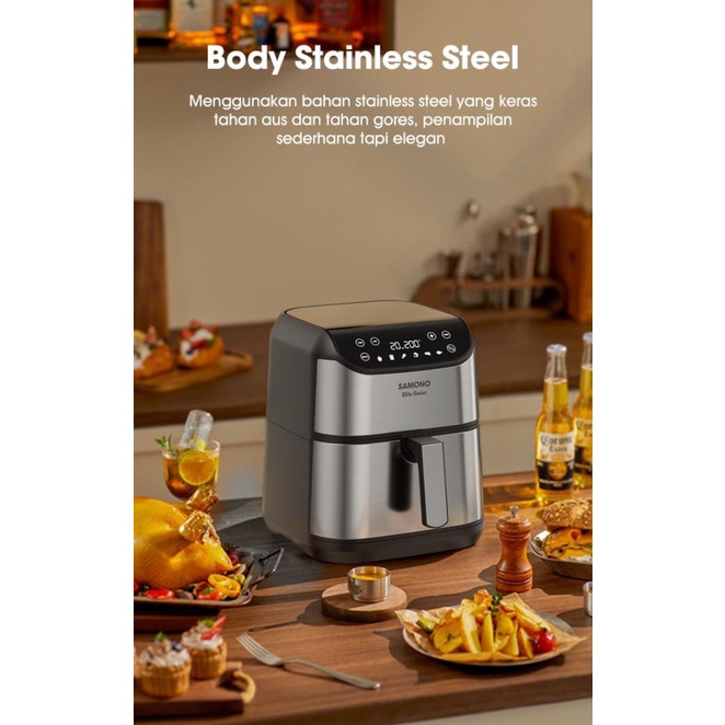 6L Air Fryer Stainless Steel Touch Screen 6 Mode Daya Rendah SW-AFBE06