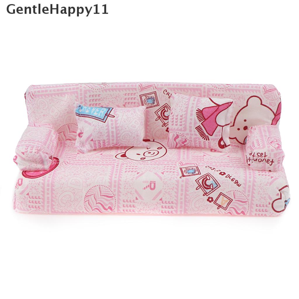 Gentlehappy Mainan Miniatur sofa Motif Bunga + 2 Bantal Untuk Aksesoris Rumah Boneka