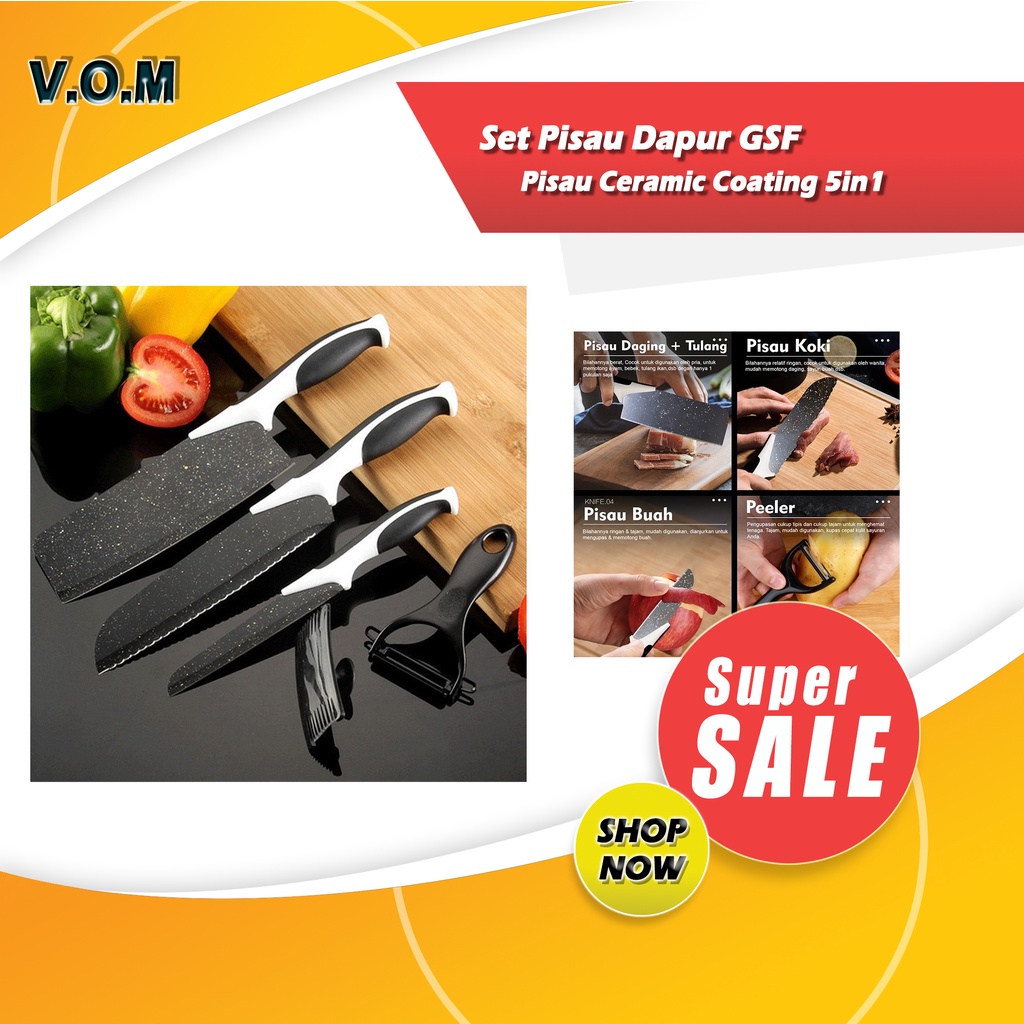 Set Pisau Dapur GSF Isi 5pcs Pisau Ceramic Coating 5in1 Termurah 0804