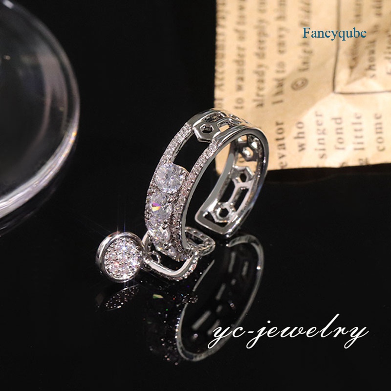 Fancyqube Cincin Zircon Putih Rose Gold Gaya Vintage Untuk Wanita