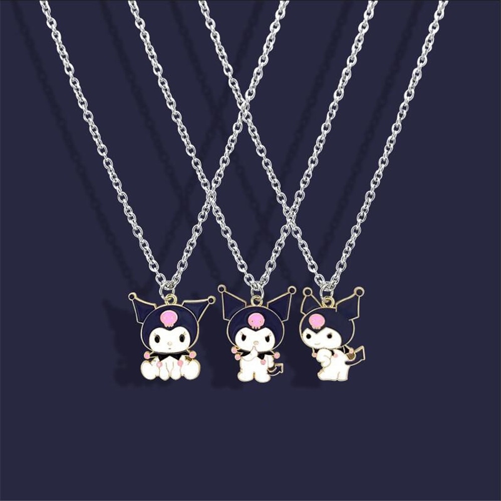 Korea Fashion Kartun Kuromi Liontin Kalung Pasangan Pacar untuk Pria dan Wanita