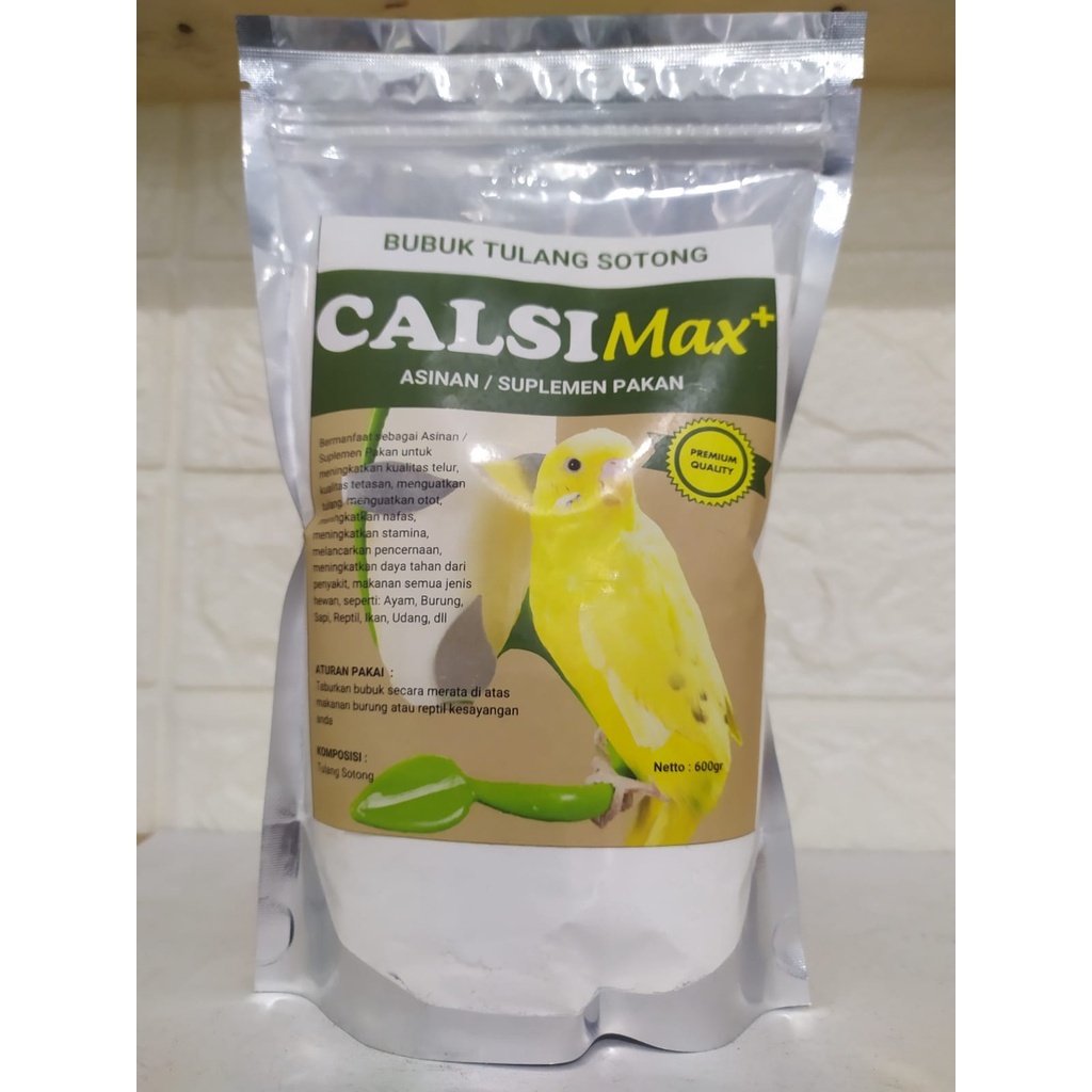 CalsiMax Plus Asinan & suplemen pakan serbuk tulang sotong halus untuk burung kenari perkutut dan bu