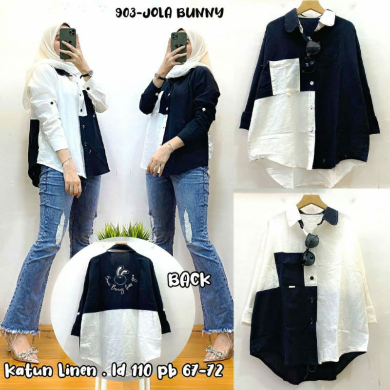 Kemeja Bunny, KEMEJA WANITA SUPER CANTIK MODIS FIT XXL LD 100 BAHAN KATUN LINEN IMPORT TERMURAH OOTD MODIS