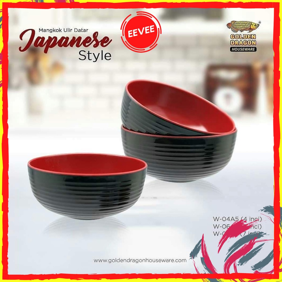 Mangkok Mie Melamin Ulir Mangkok Ramen Jepang 6 inch Merah Hitam Mangkok Melamin Golden Dragon W06A5