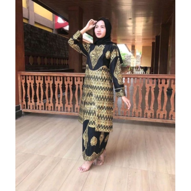 SET COUPLE SONGKET PALEMBANG MOTIF WAYANG / KURUNG U HITAM GOLD