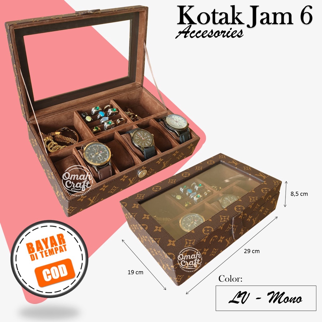 Kotak Jam Tangan isi 6 Mix Tempat Cincin Gelang Kalung / Jewelry Box organizer Ring Box