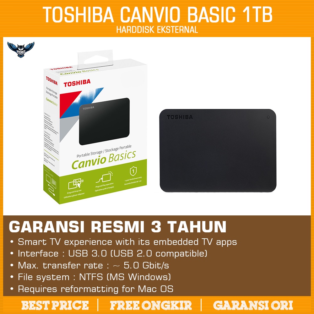 HDD Eksternal Toshiba Canvio Basic 1TB HD / Hardisk / Harddisk - RESMI