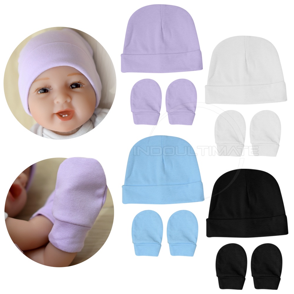 2in1 Set Topi Kupluk Bayi + Sarung Tangan Bayi  Topi Bayi Kupluk Bayi Perlengkapan Bayi Pelindung Tangan bayi Baby Hat Penutup Kepala Bayi Penutup Tangan Bayi ST-08