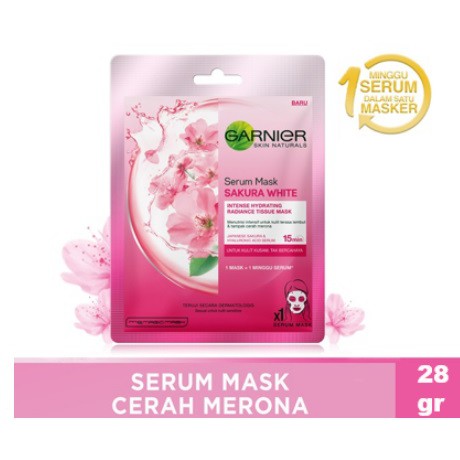 Garnier Serum Mask Sakura White Skin Care -  Masker Wajah Untuk Kulit Cerah Merona - BPOM