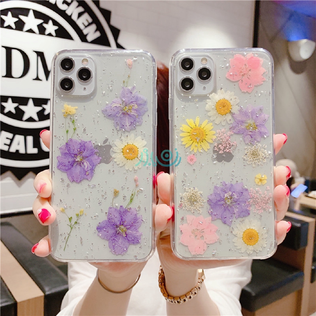 Real Dry Flower Glitter Clear Case For iPhone 8 7 Plus 6