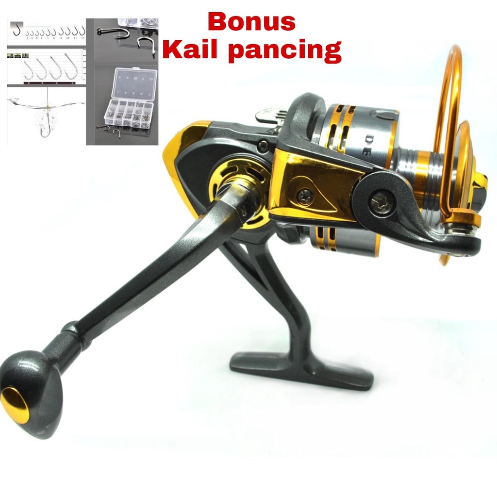 BONUS KAIL PANCING l Reel Pancing / Gulungan Pancing Ikan / Debao Gulungan Pancing DB6000A DB3000A Metal Fishing Spinning Reel 10 Ball Bearing / Alat Memancing /Reel Pancing Spinning 10 Ball / Gulungan Pancing- Golden