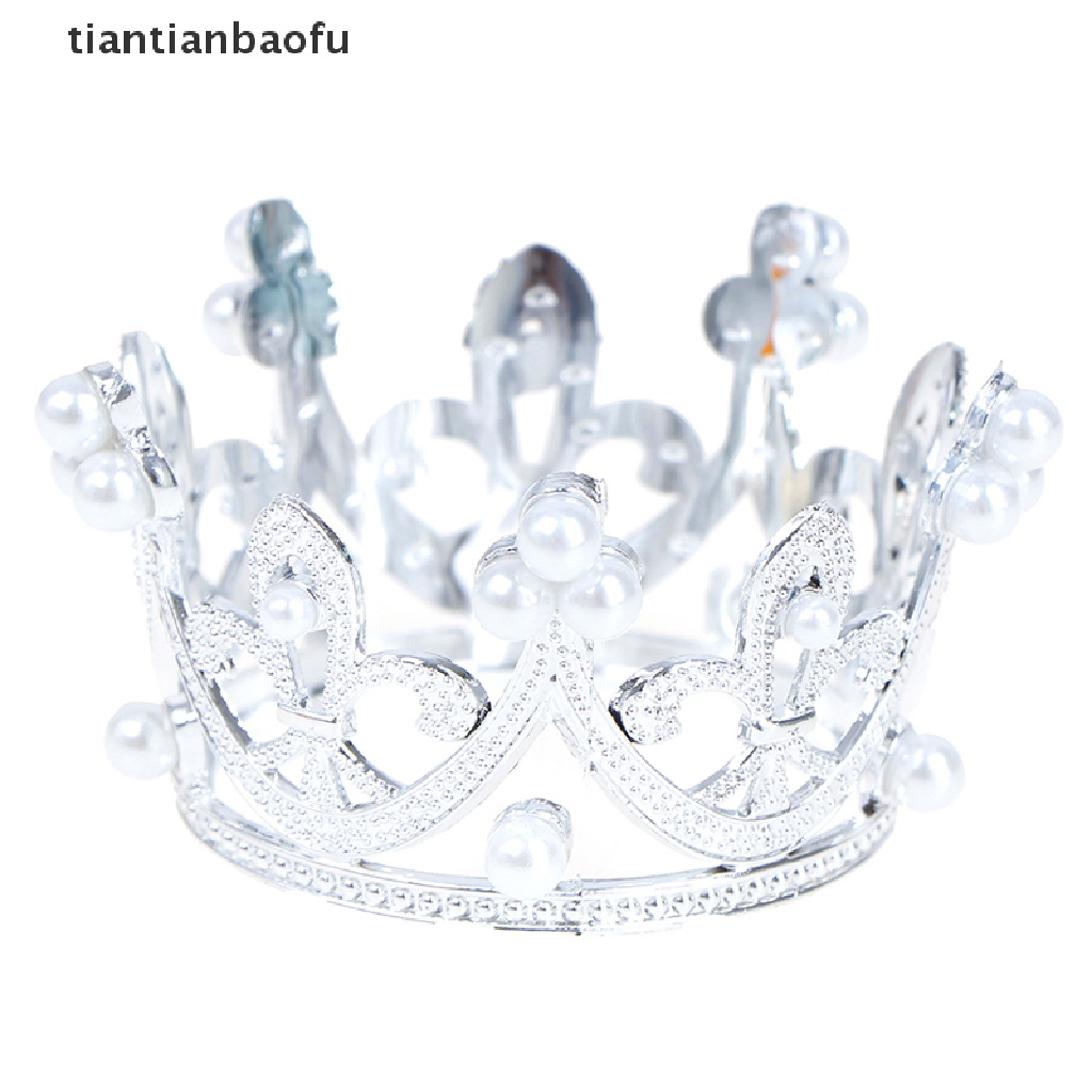 [tiantianbaofu] 1PC Mini Crown Cake Topper Crystal Pearl Tiara Children Hair Ornaments Boutique