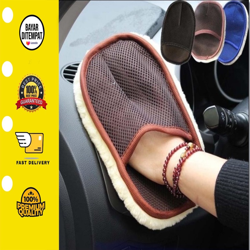 [BISA COD] Sarung Tangan Wool Microfiber Kain Lap Cuci Mobil Motor Polish Anti Gores