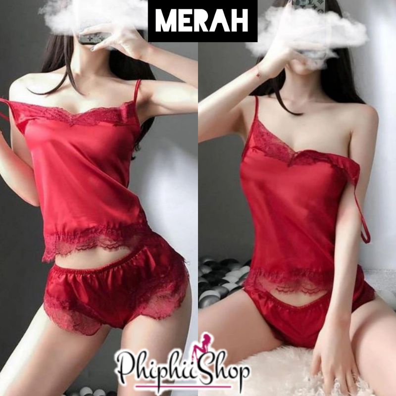 PREMIUM Baju tidur Set Silk Camisol Tanktop Celana Pendek Piyama Sexy Lingerie