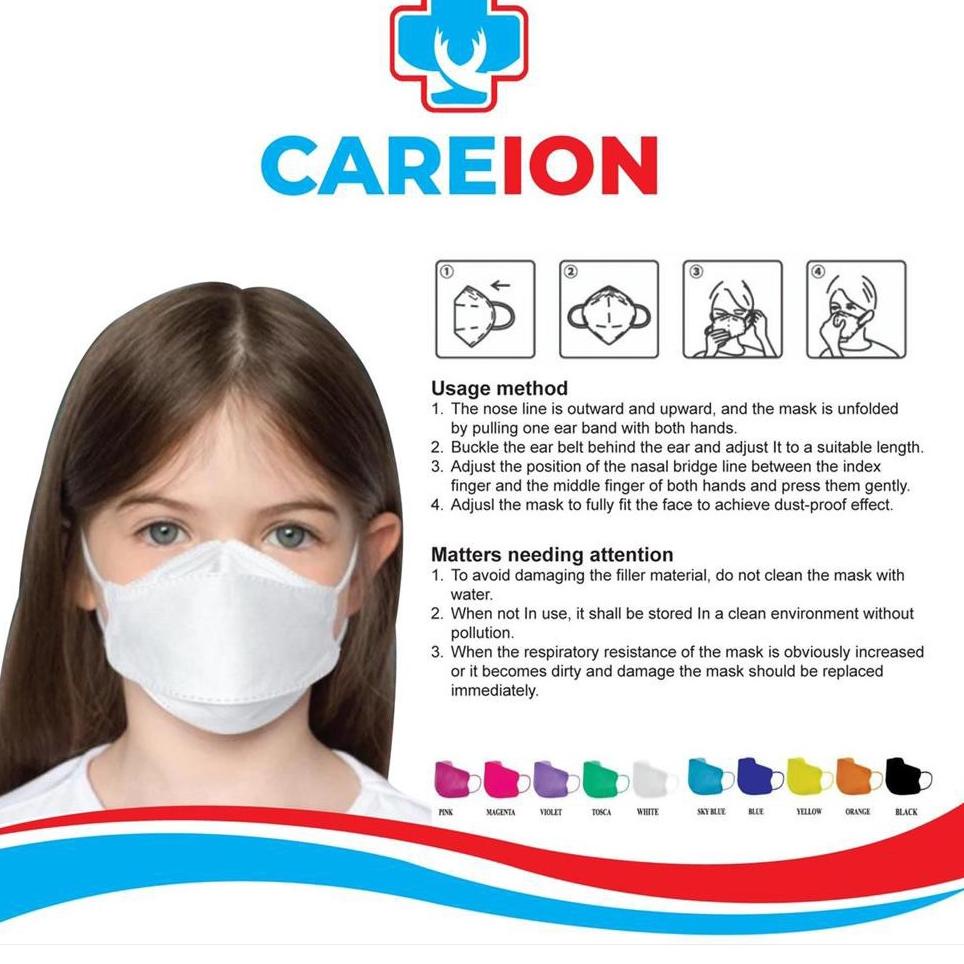 NEW MASKER KF94 MASKER ANAK KF 94 CAREION4PLY ISI 10PCS MASKER KOREA PUTIH HITAM ABU KF 94 ANAK 4D - KF94 ANAK COWOK/CEWEK