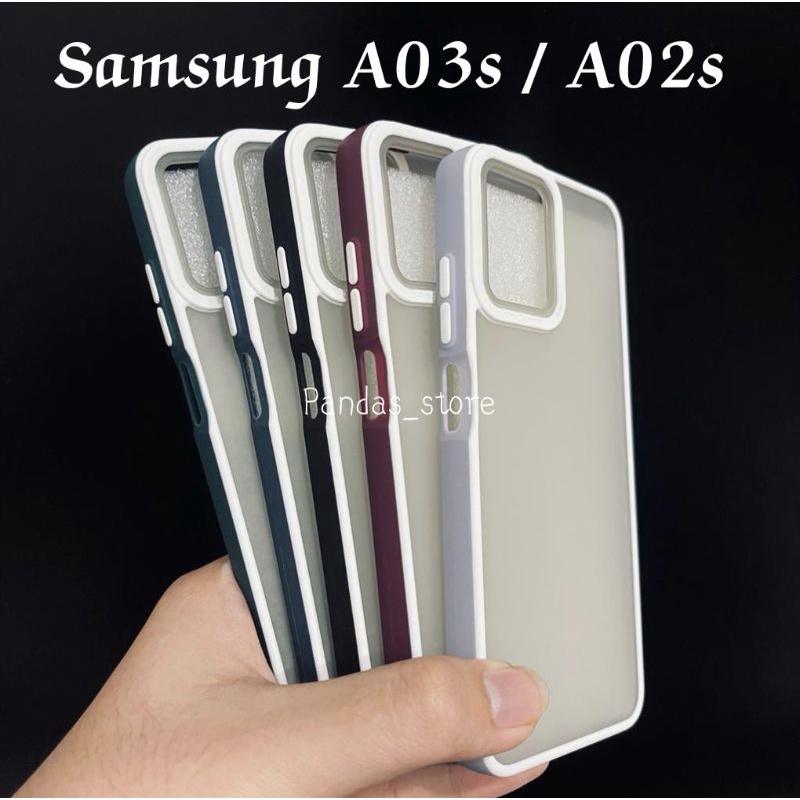 Pro Hybird Samsung A03s , A02s Softcase Halus dan Elegan / Pinggiran Garis Putih Keren (Pandas)