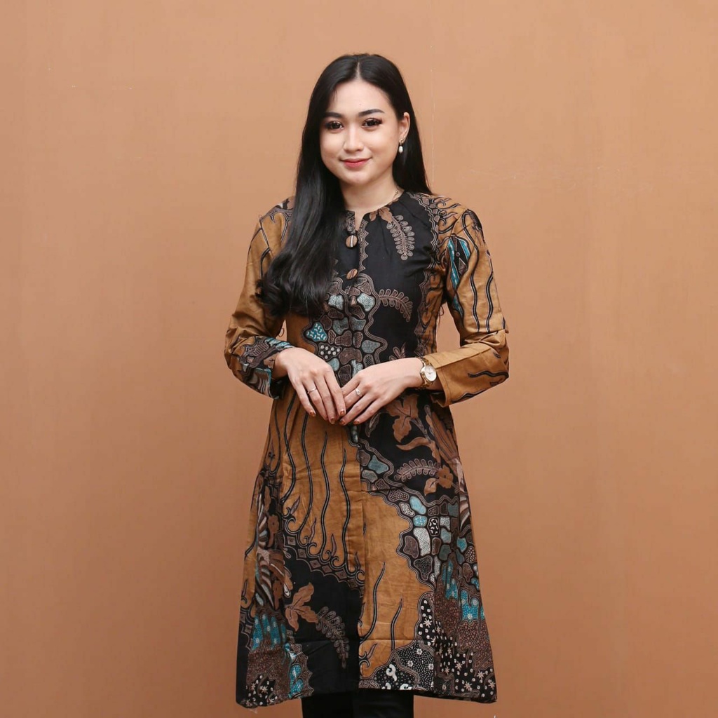 Maura Couple - Sania Ruffle Batik Couple ori Ndoro jowi  Garansi Termurah Shopee - batik mama papa batik couple kemeja tunik - sepasang baju batik kondangan - batik sarimbit terlaris