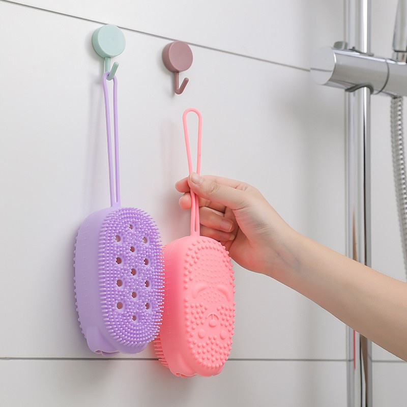 Silicone Bath Foaming Towel Scrubber Sikat Gosok Mandi Sabun Silikon Gratis Sponge