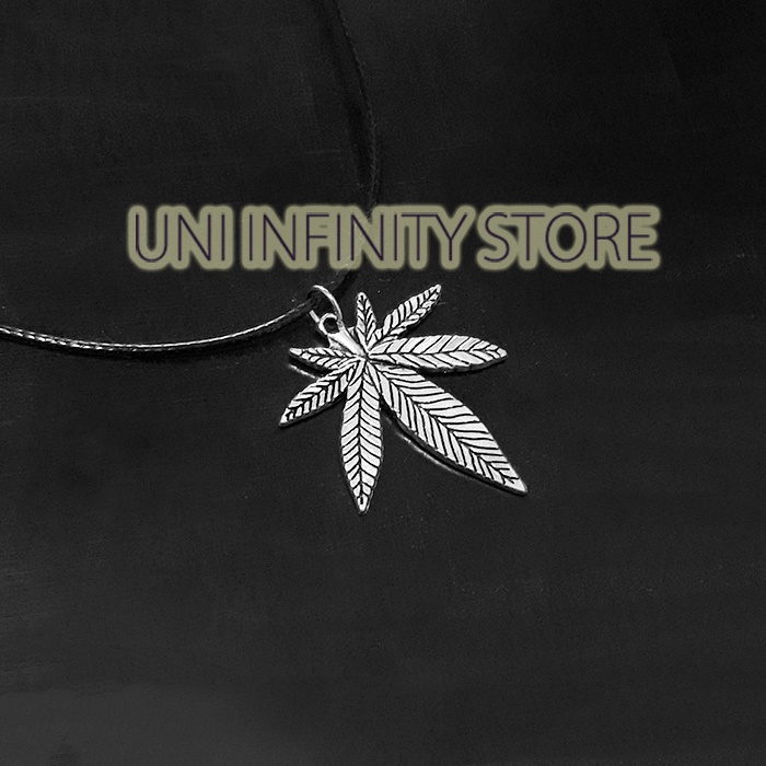 JWNE0454 Kalung Daun Marijuana Pria Wanita Silver Maple Leaf Necklace