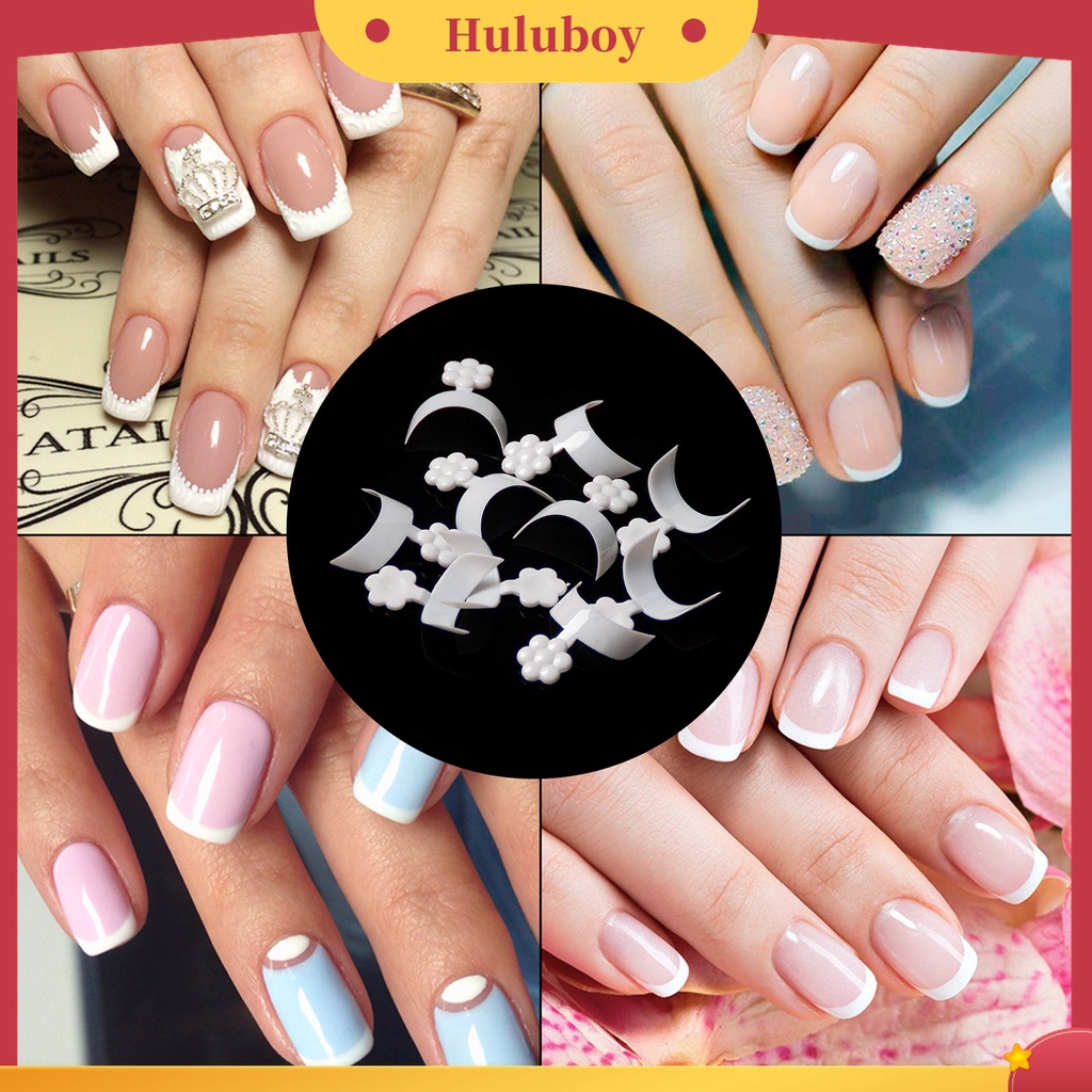 Huluboy Huluboy♡ 100pcs / Kotak Kuku Palsu Extension Bentuk Bulan Sabit Bahan ABS Warna Putih Untuk Manicure