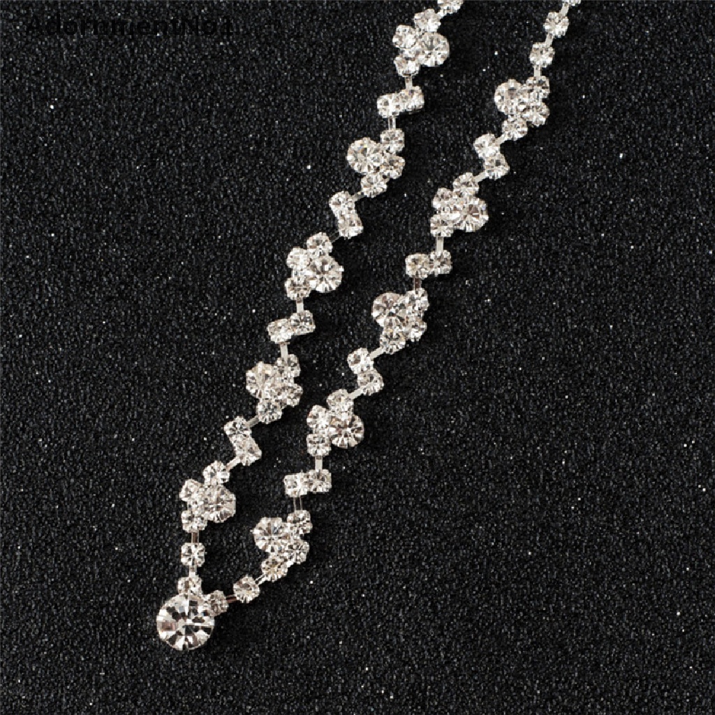 (AdornmentNo1) Set Kalung + Anting Gantung Tusuk Aksen Kristal Warna Silver Untuk Perhiasan Wanita / Bridesmaid