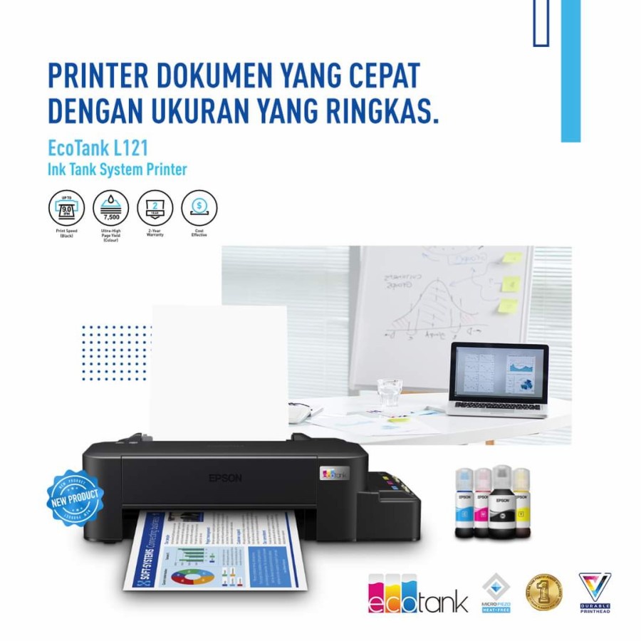 L121 Epson EcoTank A4 Ink Tank Printer / Print Only / Garansi Resmi / TINTA JAMIN ORIGINAL / GANTI L120